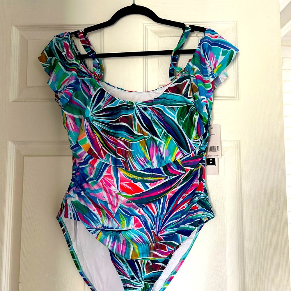 La Blanca Women’s Multicolor  Ruffle One Piece Swimsuit Size 16